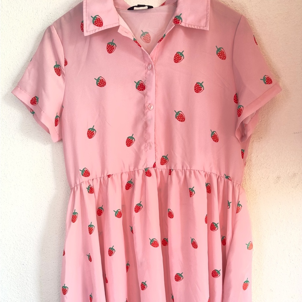 HAODUOYI Pink Strawberry Pattern Kids Dress